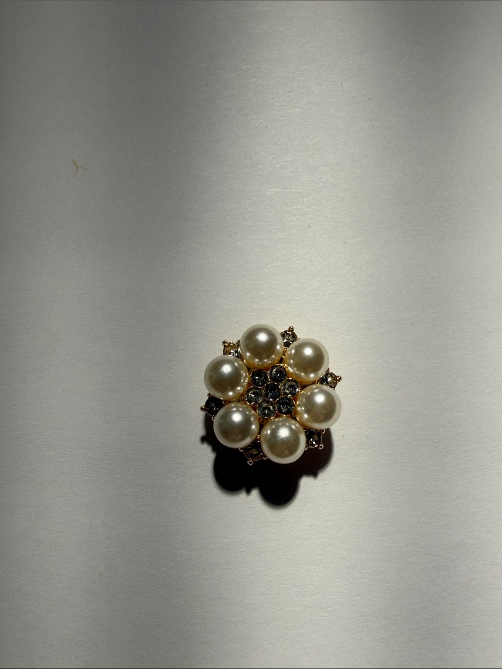 Pearl & Rhinestone Floral Button Covers - Gold Tone
